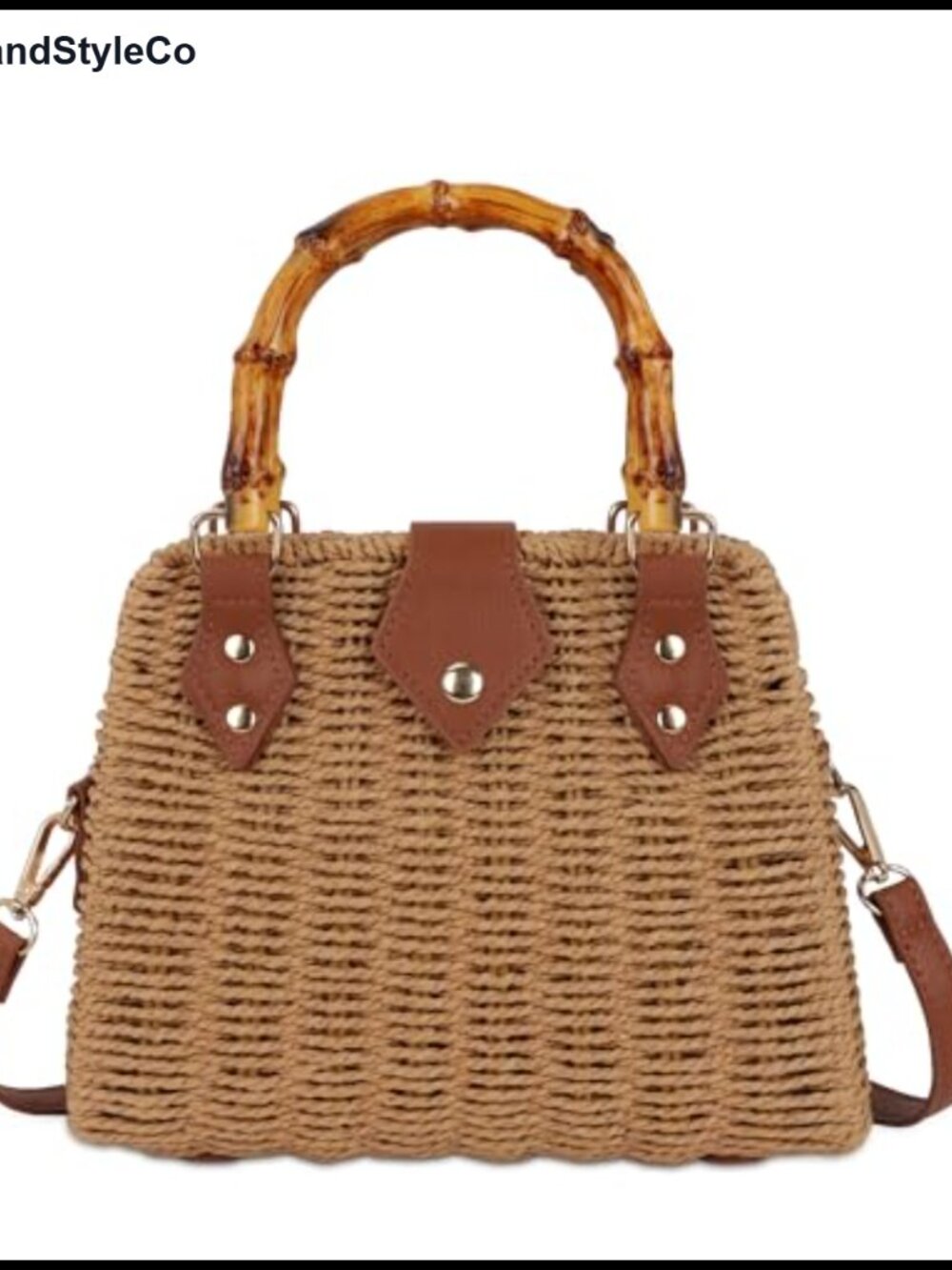 Handwoven Paper Straw Crossbody Beach Bag with Bamboo Handle